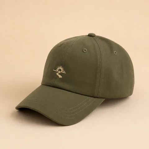 Olive six-panel cap with custom embroidery