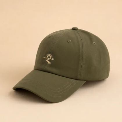 Olive six-panel cap with custom embroidery
